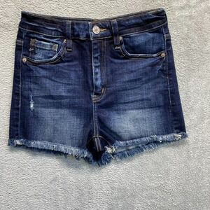 Kancan Shorts Womens Small Blue Cuttoffs Estilo Frayed Hem Dark Wash Denim
